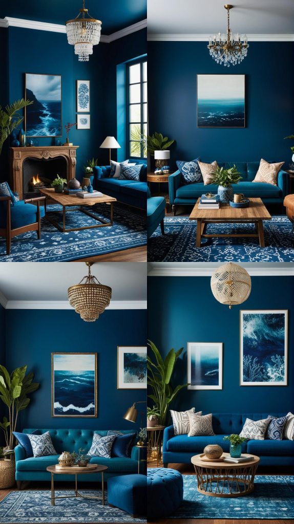 Deep Sea Drama-Blue Boho Living Room