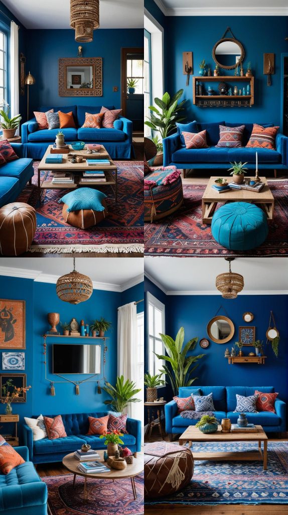 Electric Eclectic-Blue Boho Living Room