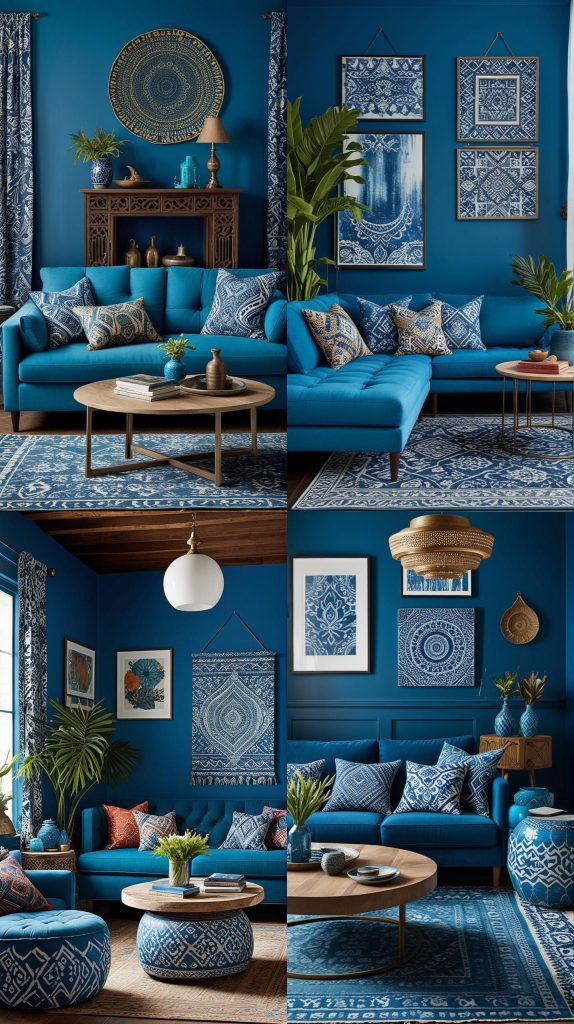 Artistic Azure-Blue Boho Living Room