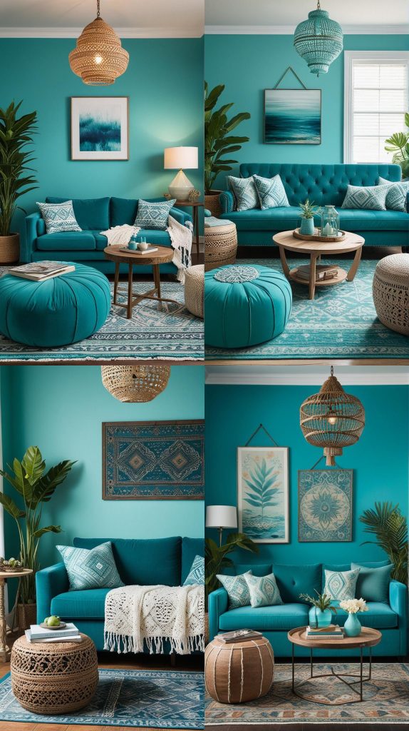 Aqua Ambiance-Blue Boho Living Room