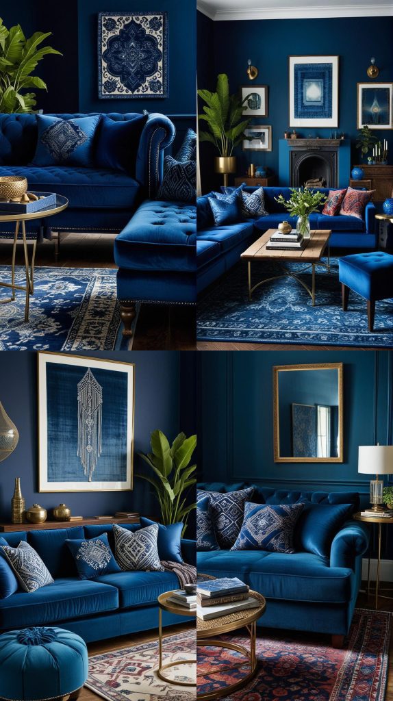 Blue Velvet Vibe-Blue Boho Living Room