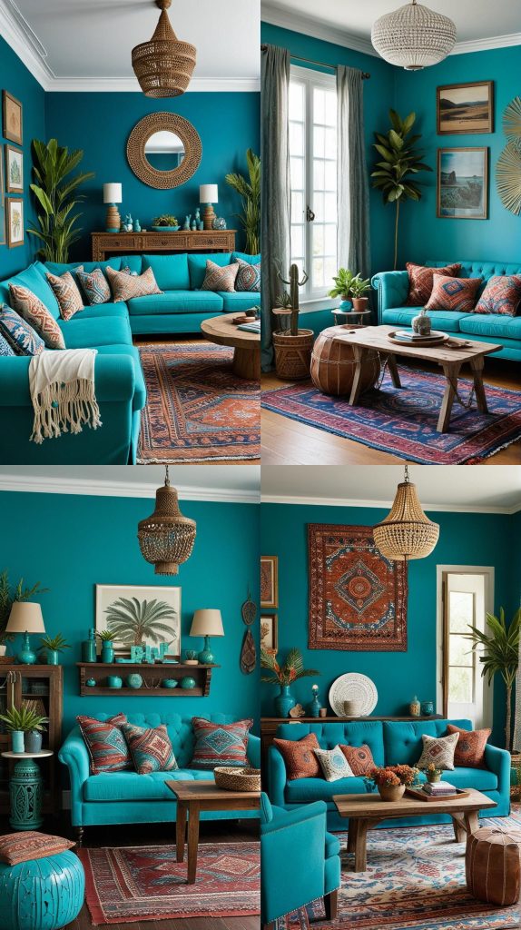 Turquoise Traveler-Blue Boho Living Room