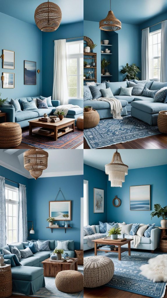 Sky-High Serenity-Blue Boho Living Room