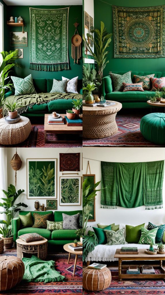 Bohemian Green Paradise-Green Living Room Designs