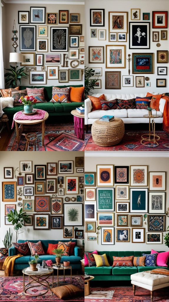 Create a Gallery Wall with Eclectic Artwork-Boho Chic Living Room