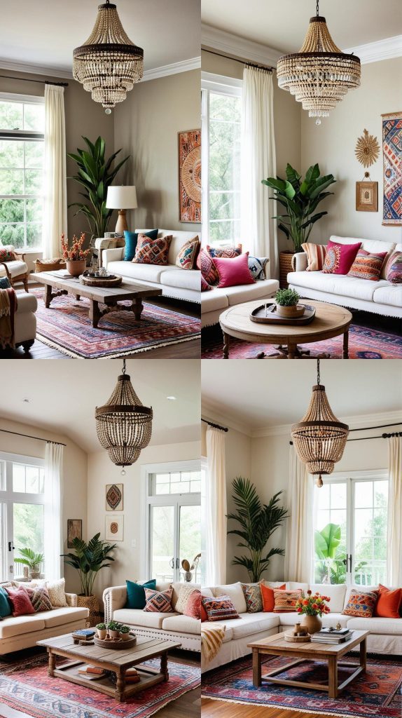 Use Beaded Chandeliers for an Artistic Flair-Boho Chic Living Room