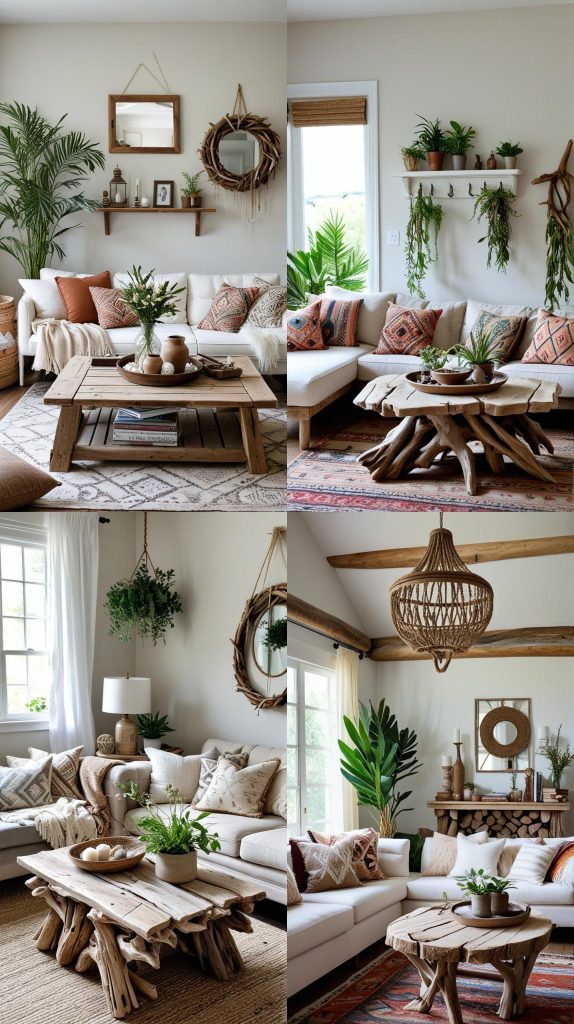 Decorate with Driftwood or Natural Elements-Boho Chic Living Room