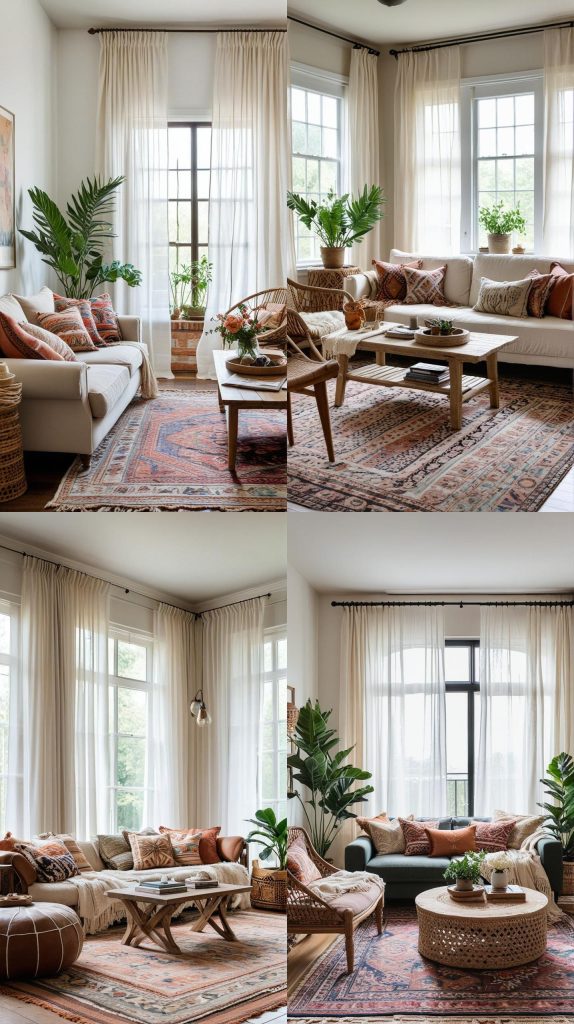 Opt for Sheer Curtains to Let in Natural Light-Boho Chic Living Room