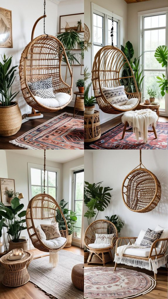 Incorporate a Hanging Rattan Chair for Boho Vibes-Boho Chic Living Room