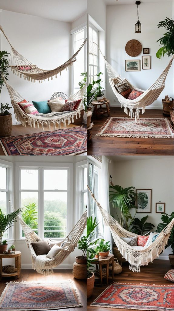 Feature a Hammock for a Laid-back Feel-Boho Chic Living Room