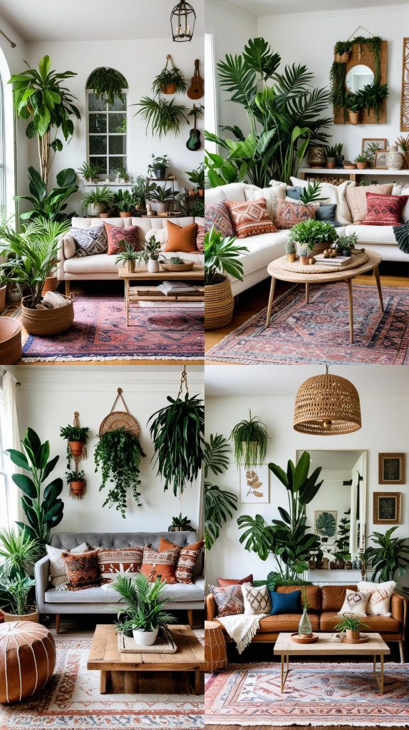 Include a Mix of Live and Faux Plants-Boho Chic Living Room