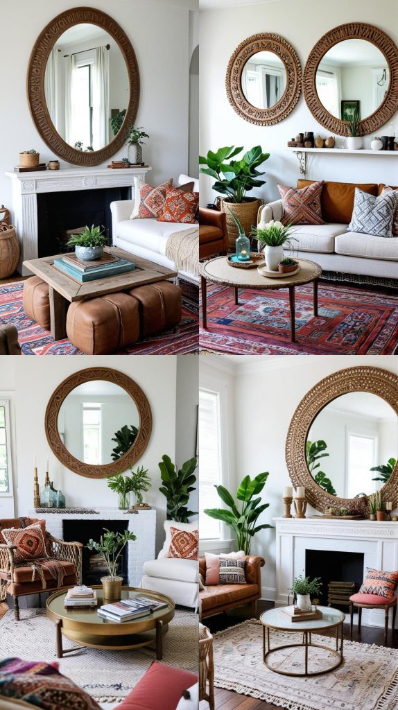 Incorporate a Statement Mirror to Reflect Light-Boho Chic Living Room