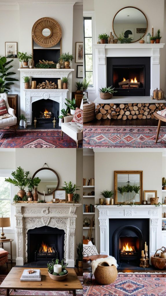 Include a Decorative Fireplace Mantel-Boho Chic Living Room