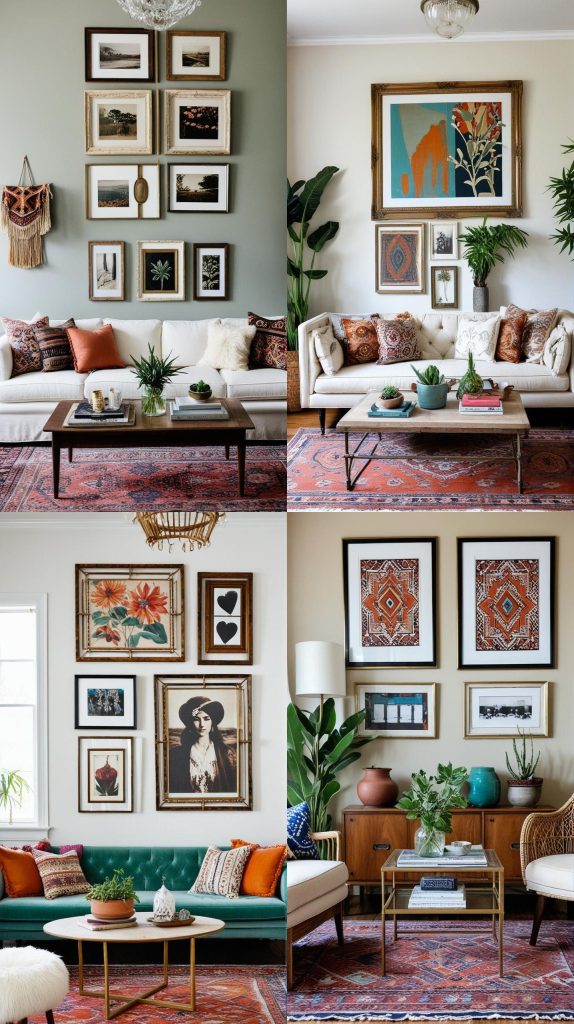 Pair Modern Art with Vintage Frames-Boho Chic Living Room