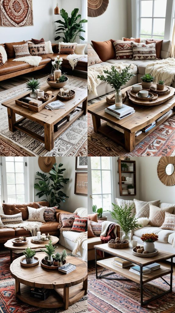 Include a Rustic Wood Coffee Table-Boho Chic Living Room