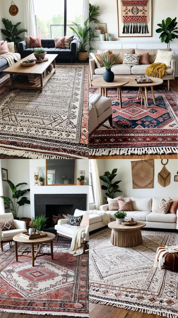 Layer Rugs for a Cozy, Textural Feel-Boho Chic Living Room