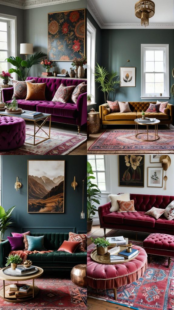 Opt for a Velvet Sofa for a Luxurious Touch-Boho Chic Living Room