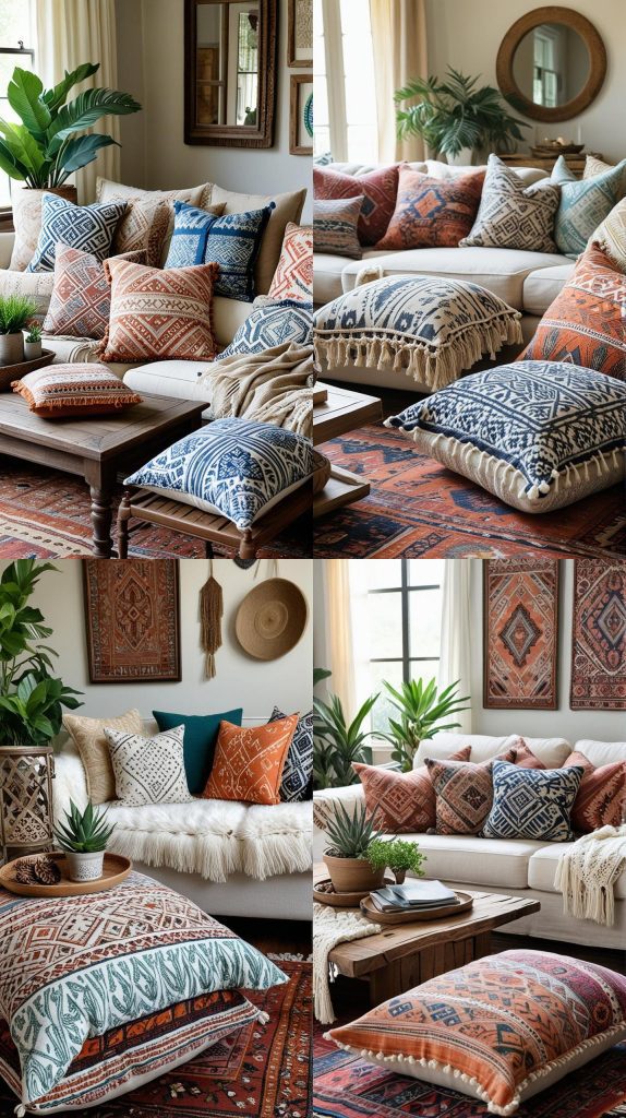 Mix and Match Throw Pillows with Different Patterns-Boho Chic Living Room