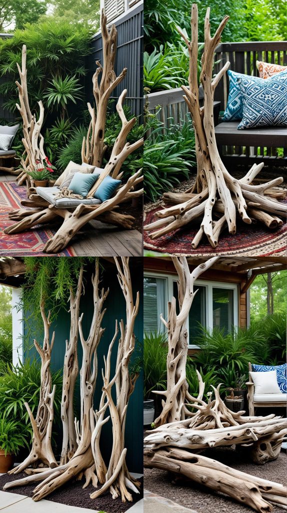 10. Driftwood Sculptures-Boho Outdoor Patio