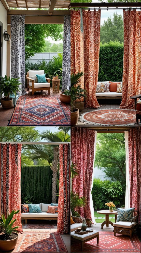 11. Patterned Outdoor Curtains-Boho Outdoor Patio