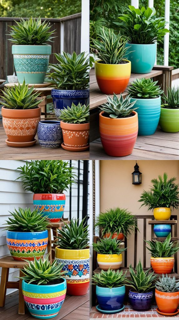 16. Colorful Ceramic Planters-Boho Outdoor Patio