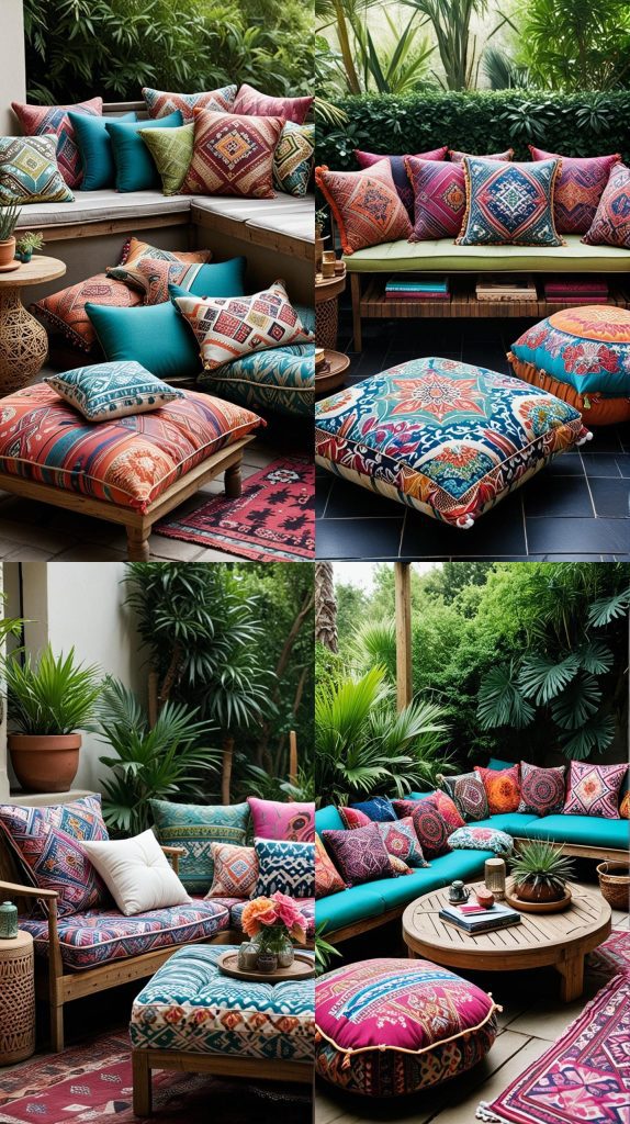 17. Exotic Patterned Cushions-Boho Outdoor Patio