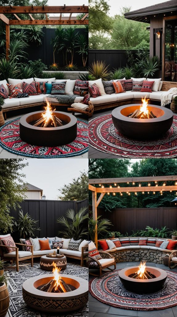 18. Fire Pit with Tribal Patterns-Boho Outdoor Patio