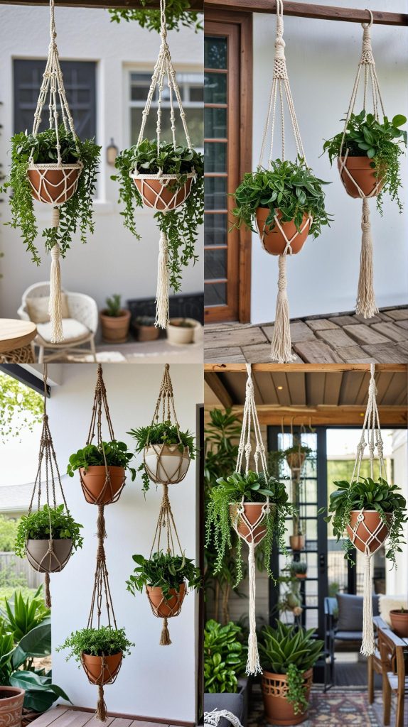 2. Macramé Hanging Planters-Boho Outdoor Patio