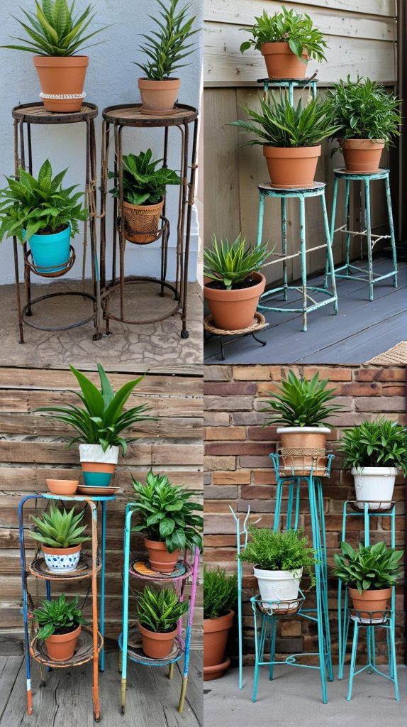 24. Upcycled Plant Stands-Boho Outdoor Patio