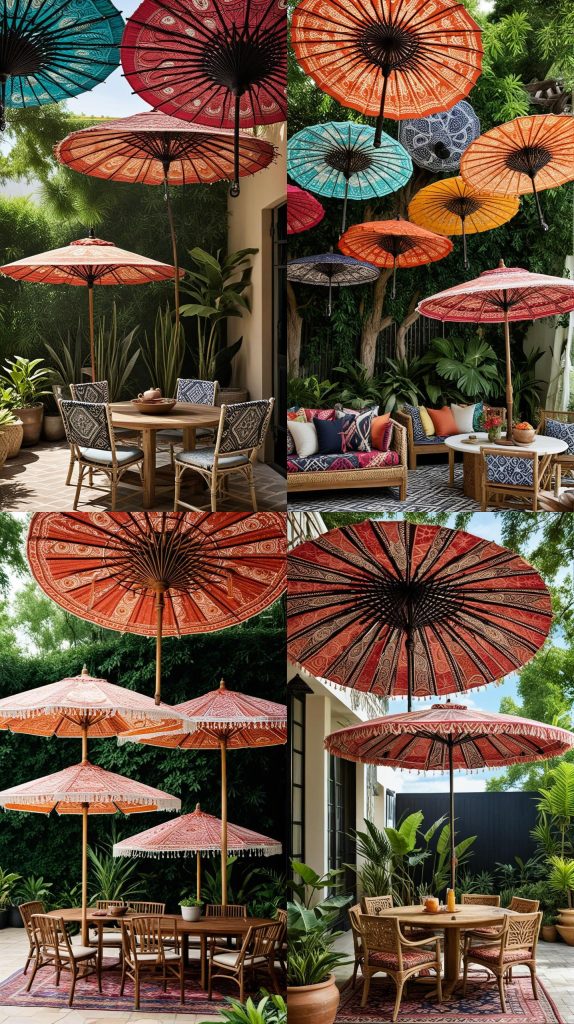 25. Ethnic Patterned Umbrellas-Boho Outdoor Patio