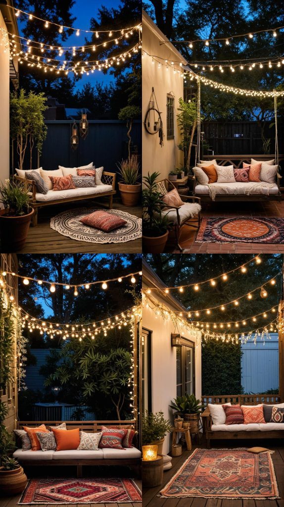 26. Hanging Fairy Lights-Boho Outdoor Patio