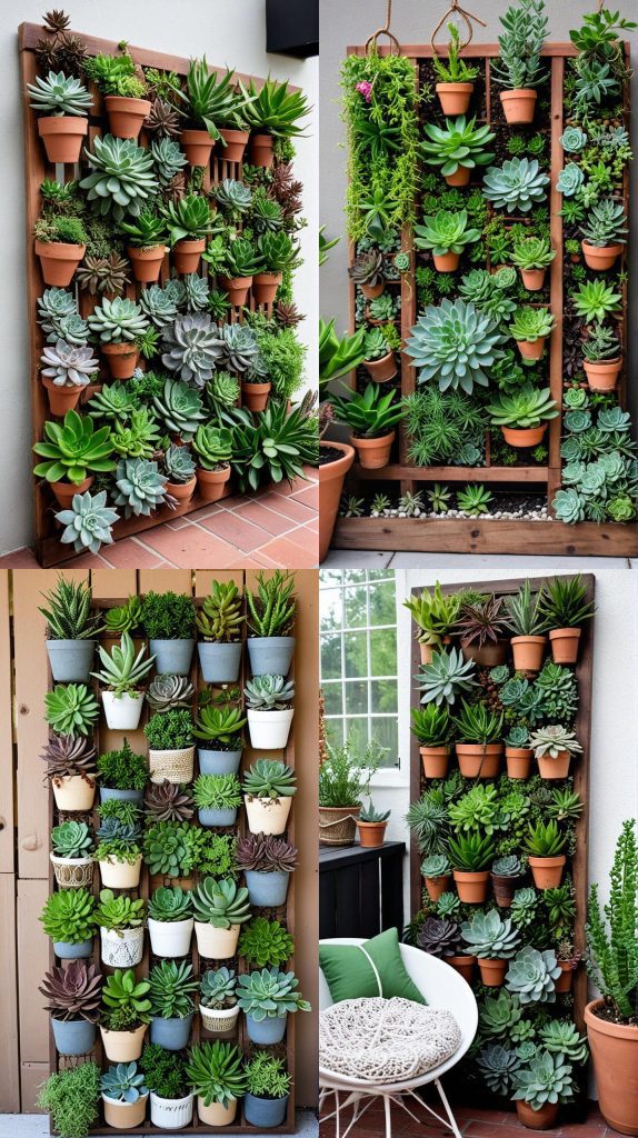 7. Succulent Vertical Garden-Boho Outdoor Patio