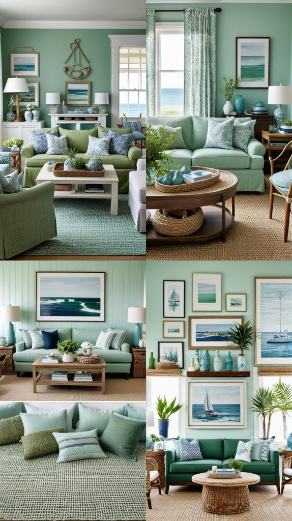 Coastal Green Escape-Green Living Room Designs