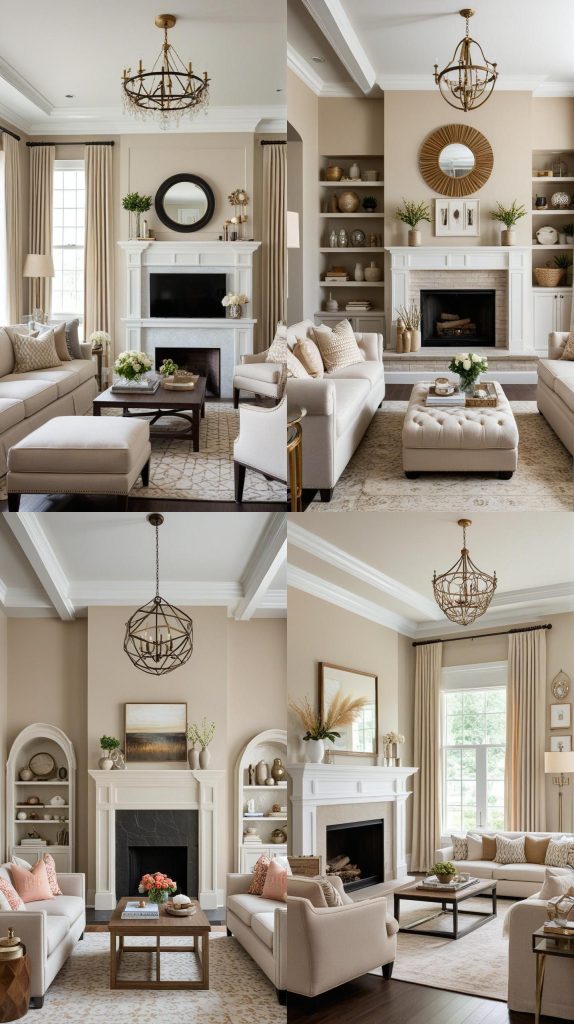 Design 17: Transitional Timelessness with Beige-Beige Living Room Design