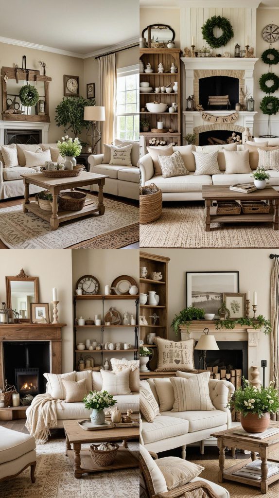 Design 21: Vintage Farmhouse Beige-Beige Living Room Design