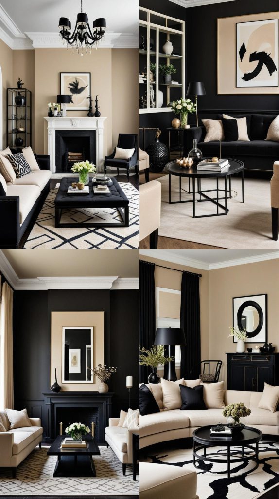 Design 23: Beige and Black Contrast-Beige Living Room Design