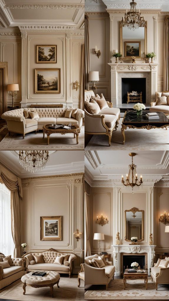 Design 7: Elegant Traditional Beige-Beige Living Room Design