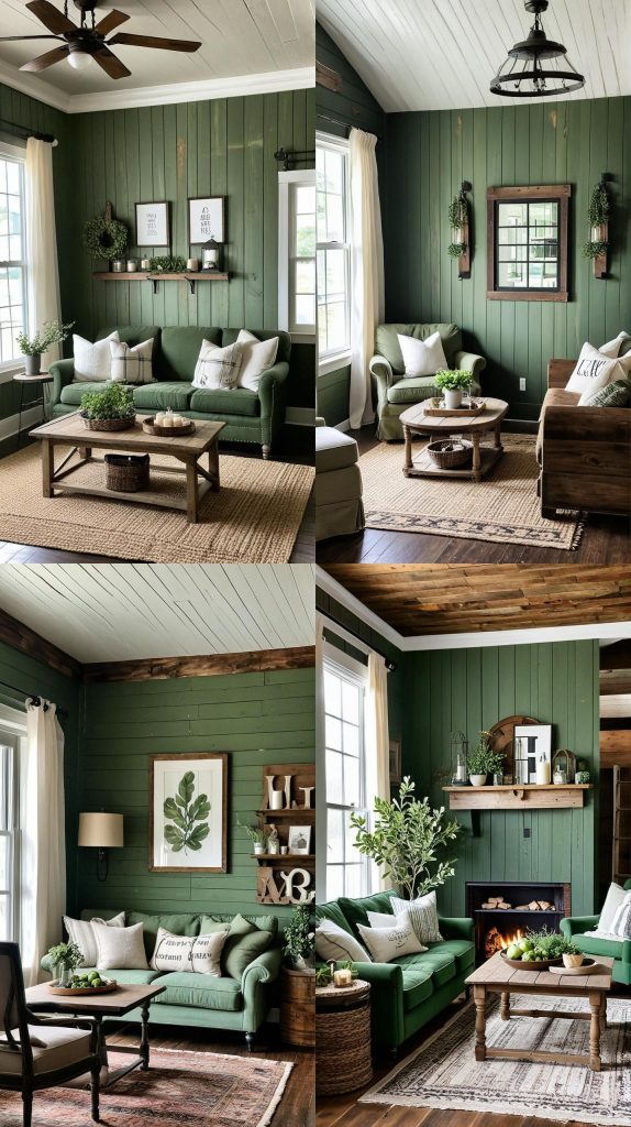 Farmhouse Green Warmth-Green Living Room Designs