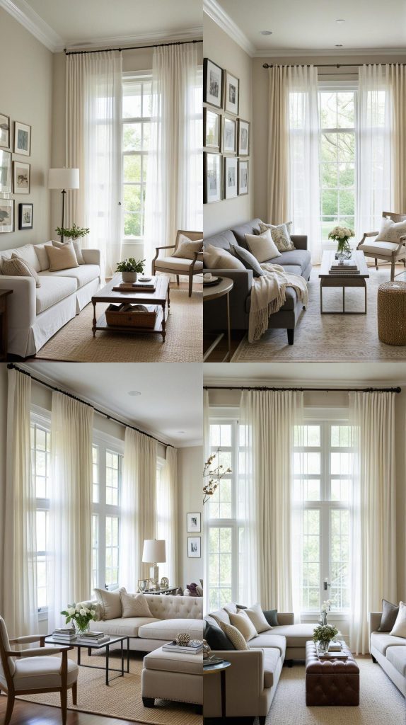 Use Sheer Curtains to Maximize Natural Light-Long Narrow Living Room