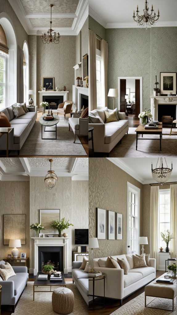 Use Textured Wallpaper to Add Character-Long Narrow Living Room