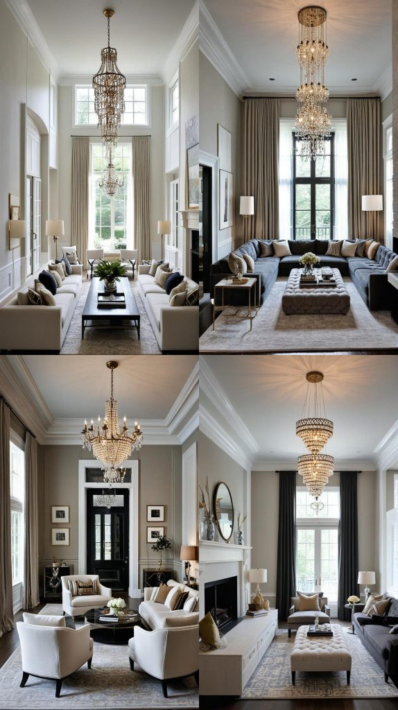 Incorporate a Statement Chandelier for Drama-Long Narrow Living Room