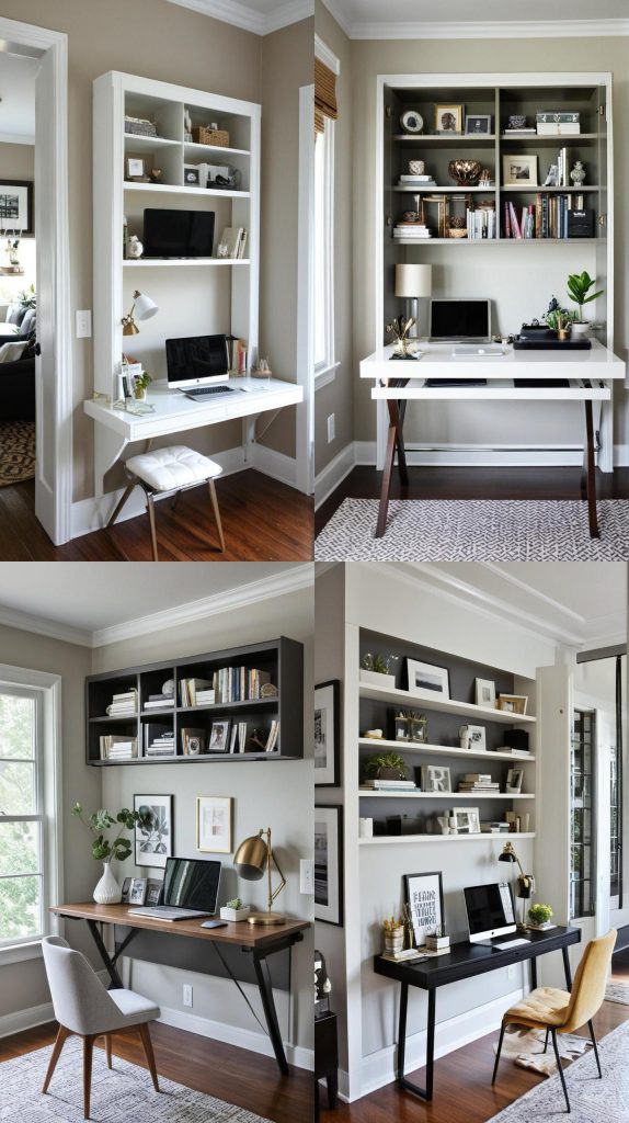 Opt for a Fold-Down Desk for a Work Area-Long Narrow Living Room