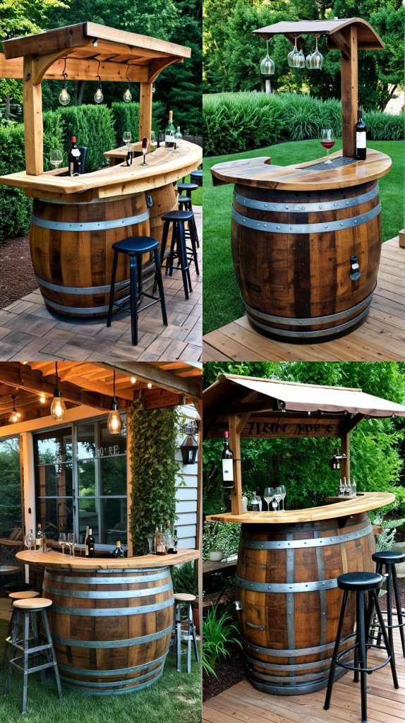 14. Upcycled Wine Barrel Bar-Outdoor Bar