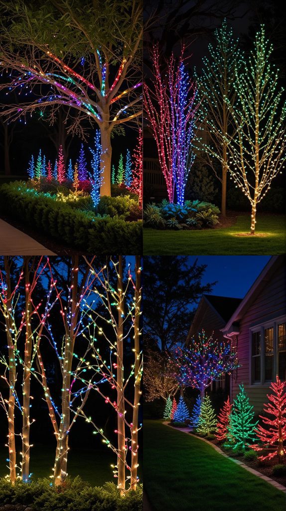 Wrap Trees and Shrubs with Multi-Color Lights-Outdoor Christmas Light