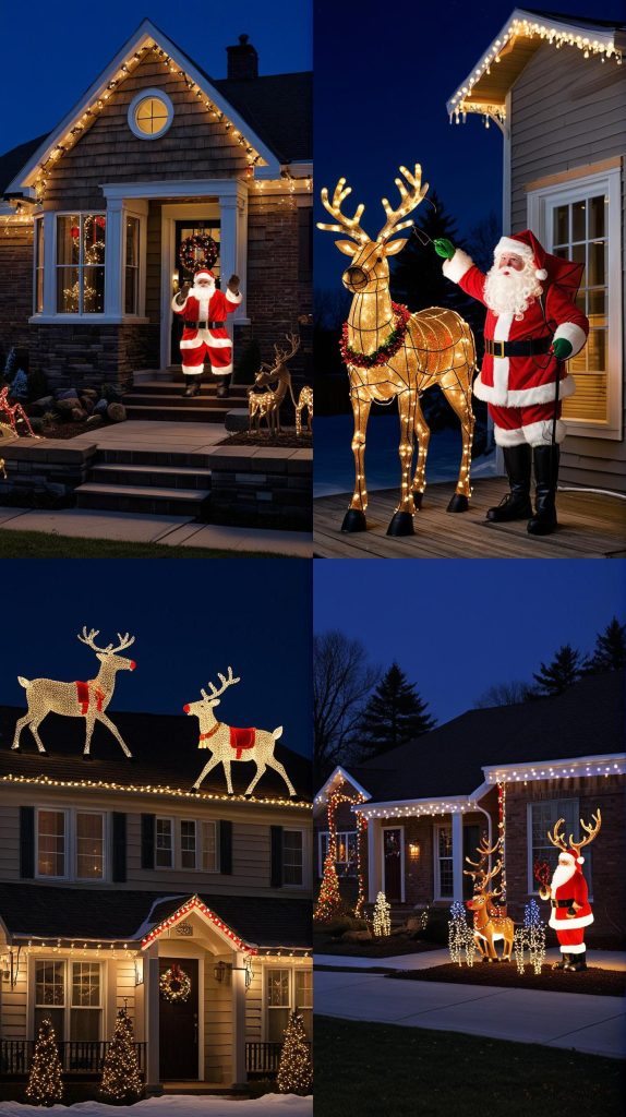 Install a Lighted Santa and Reindeer on the Roof-Outdoor Christmas Light