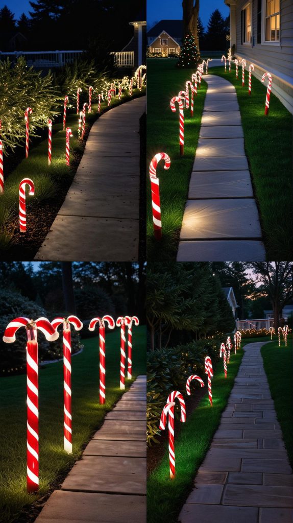 Line Walkways with Candy Cane Solar Lights-Outdoor Christmas Light