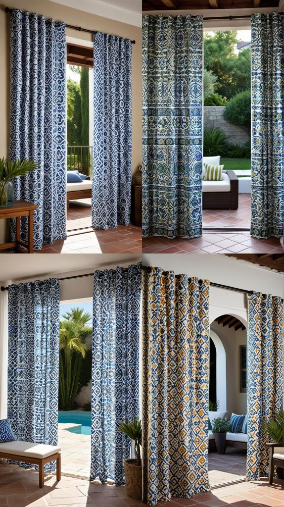 16. Mediterranean Tile Print Curtains-Outdoor Patio Curtain