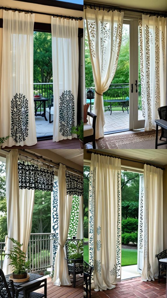 22. DIY Stenciled Curtains-Outdoor Patio Curtain