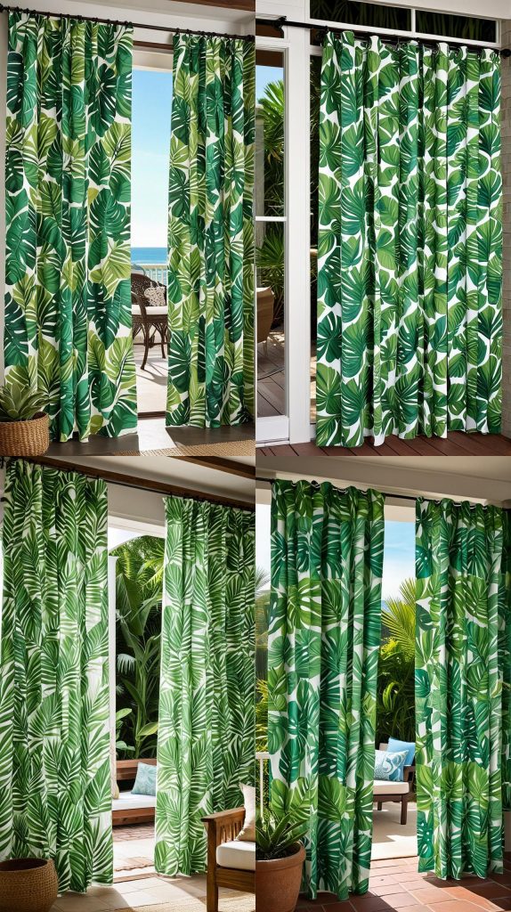 3. Tropical Leaf Pattern Curtains-Outdoor Patio Curtain