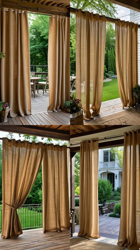 4. Eco-Friendly Burlap Curtains-Outdoor Patio Curtain